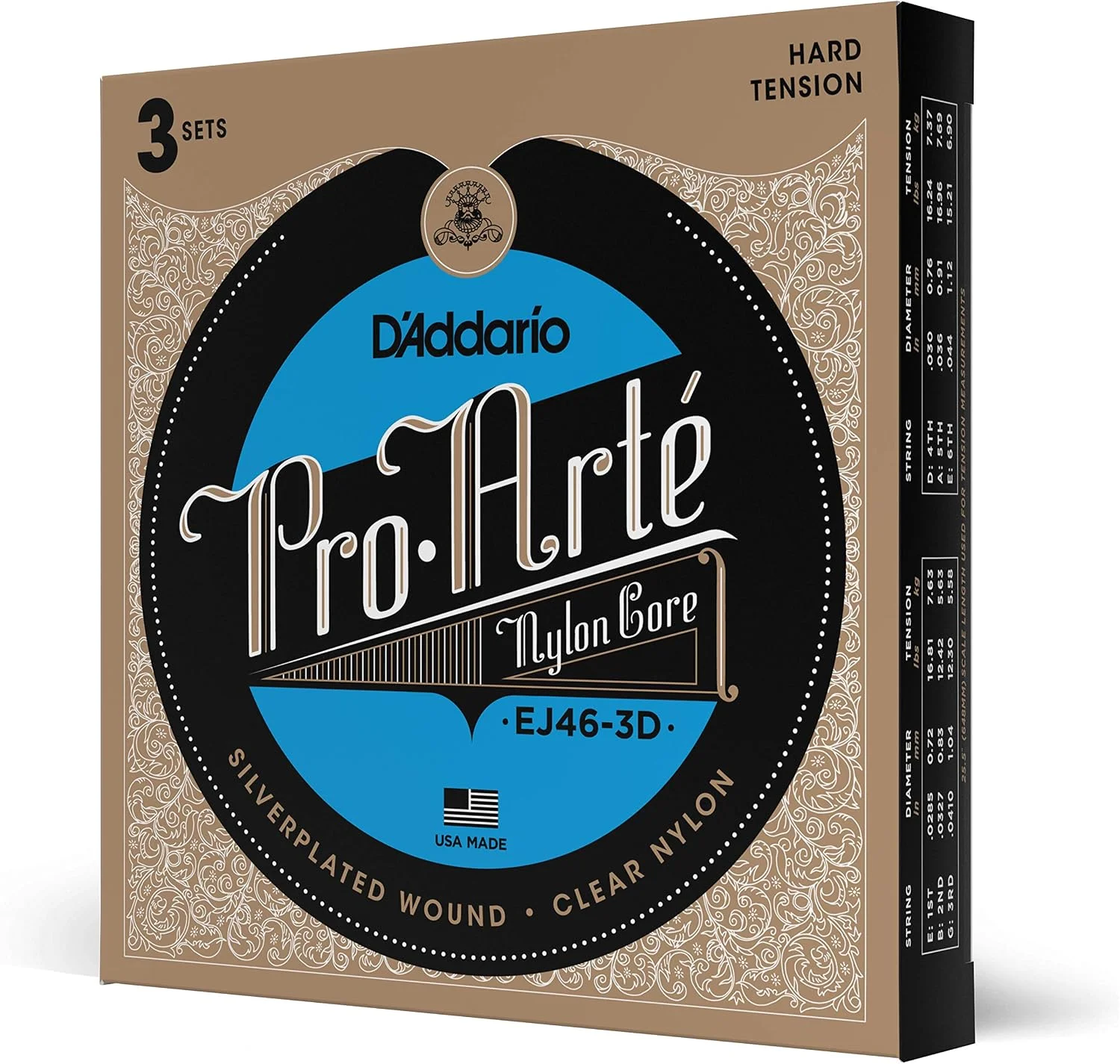 Juego de cuerdas D'Addario Pro Arte Silverplated Copper H EJ46-3D para guitarra clásica