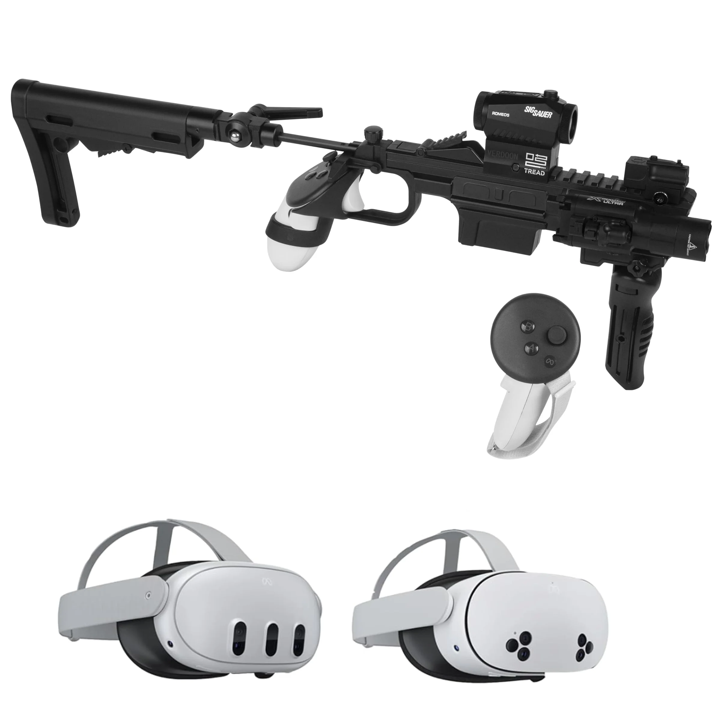 Soporte de arma VR Verdoon para Quest 3 y Quest 3S, diseño ajustable y plegable, mano izquierda