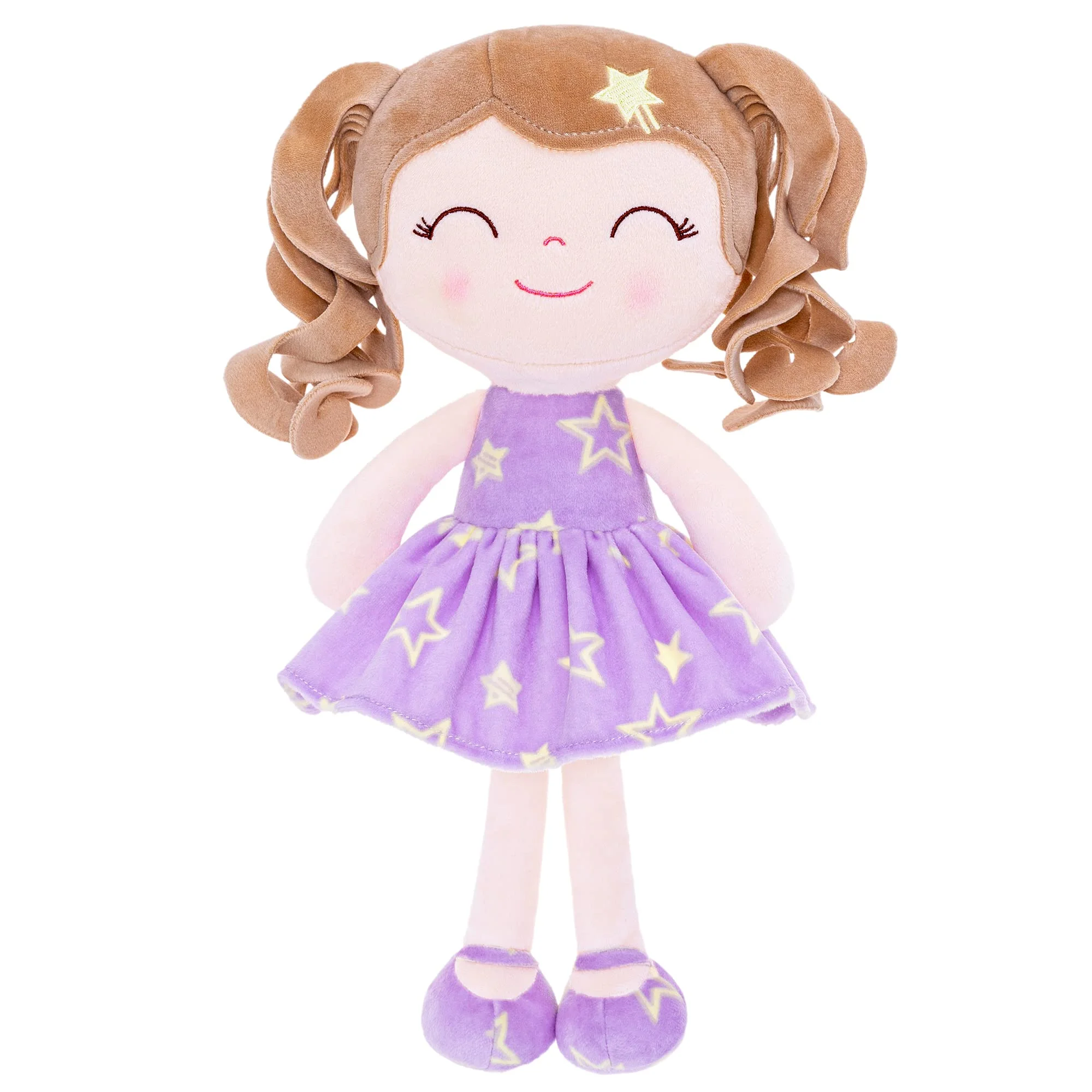 Muñeca Gloveleya bebé suave serie Galaxy vestido púrpura con estrellas 12 pulgadas