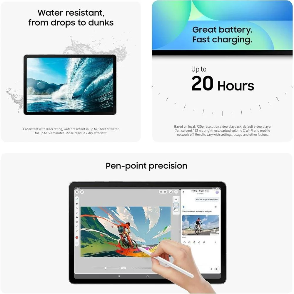 Samsung Galaxy Tab S10 FE Tablet Android 128GB WiFi Pantalla Grande Batería Duradera Resistente al Agua con S Pen Azul