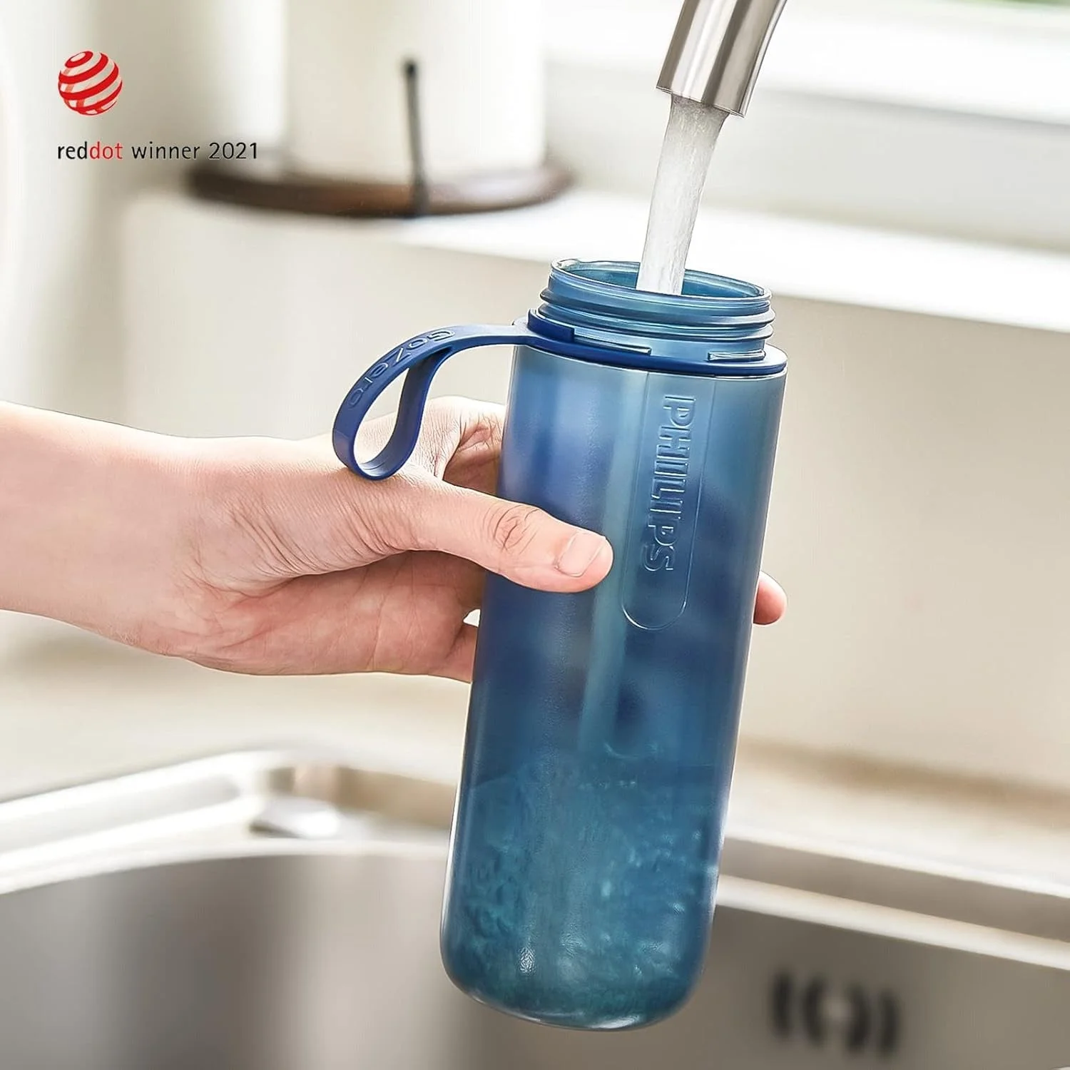 PHILIPS Water GoZero Active - Botella de agua sin BPA con filtro de agua para fitness