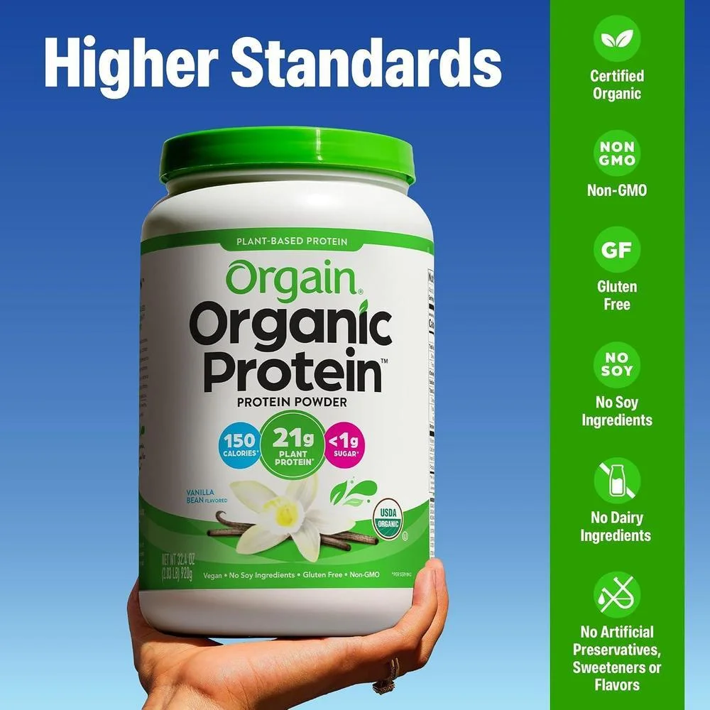 Proteína vegetal orgánica vegana orgain, sin lactosa, sin gluten, sin soya, sin OMG, ideal para batidos y mezclas