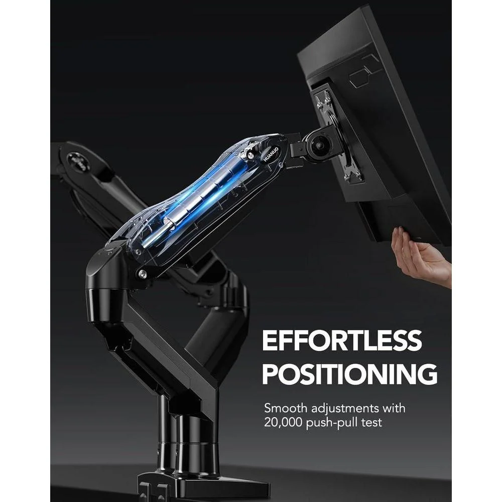 HUANUO FlowLift™ Soporte monitor doble ajustable VESA con abrazadera y base de ojales, cada brazo soporta hasta 9 kg
