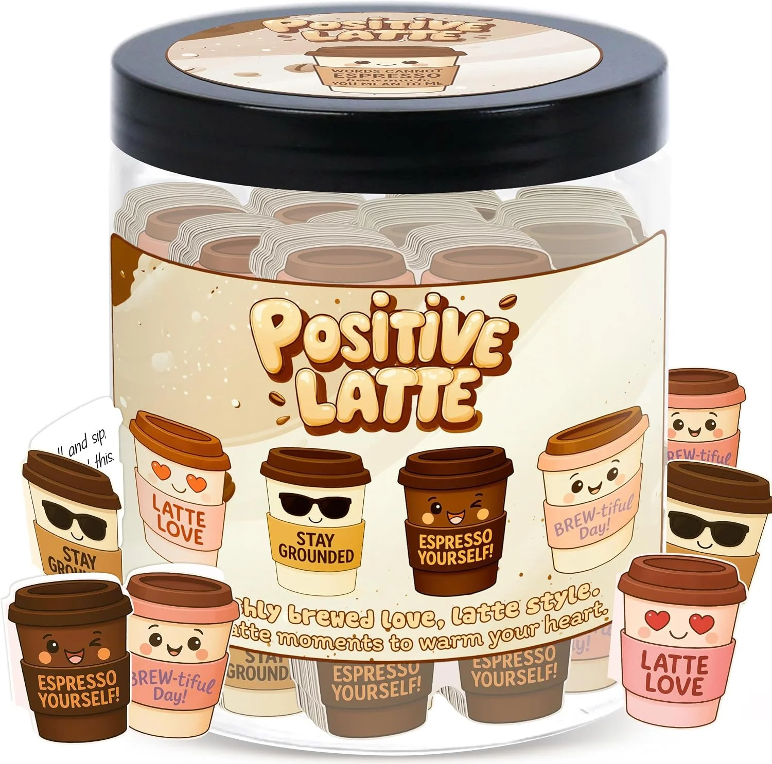 Frasco de Afirmaciones Positive Latte con 60 Tarjetas de Motivación