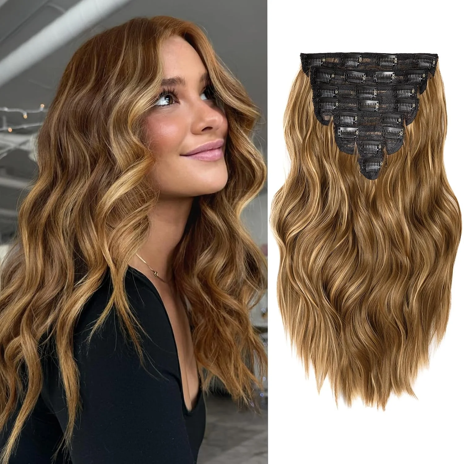 Extensiones de cabello clip in Verna 8 piezas 16 pulgadas castaño marrón