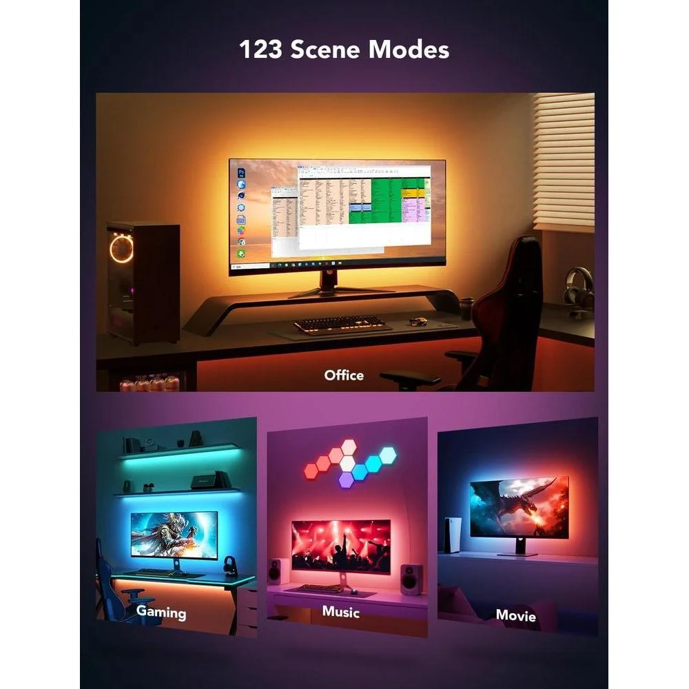 Govee Luz de juego para monitor G1, retroiluminación LED RGBIC adaptable a monitores curvos, con múltiples modos de escena