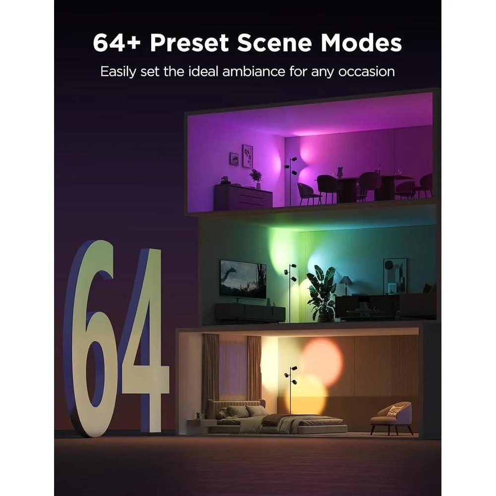 Lámpara de pie Govee con tecnología LuminBlend, 3 luces giratorias, 64 escenas dinámicas y sincronización de música, compatible con Matter