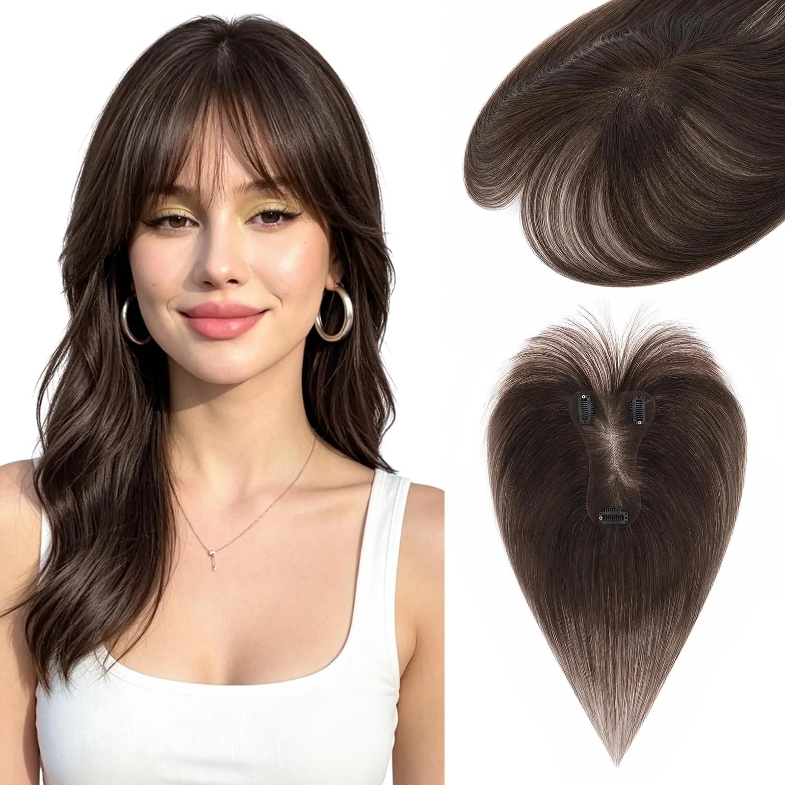 Flequillo clip-in Hairro cabello humano real castaño oscuro 10 pulgadas 17g