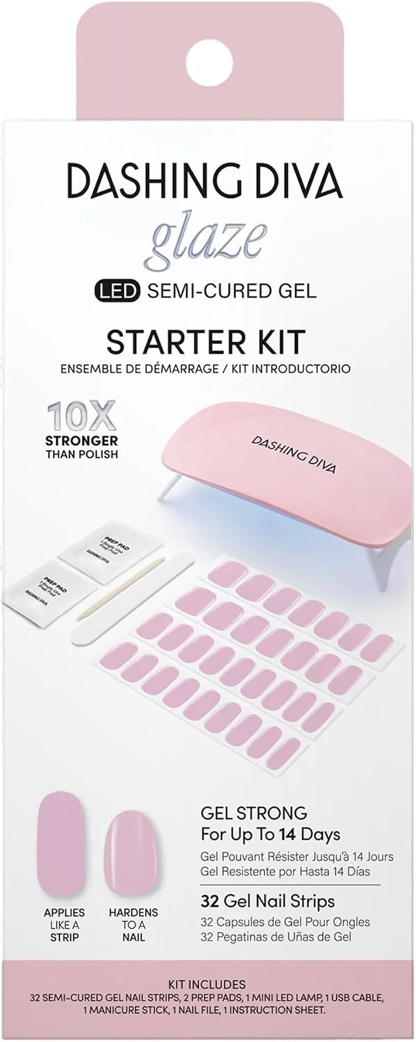 Kit de Manicura Dashing Diva Glaze Nail Starter con Lámpara LED Rosa Pálido