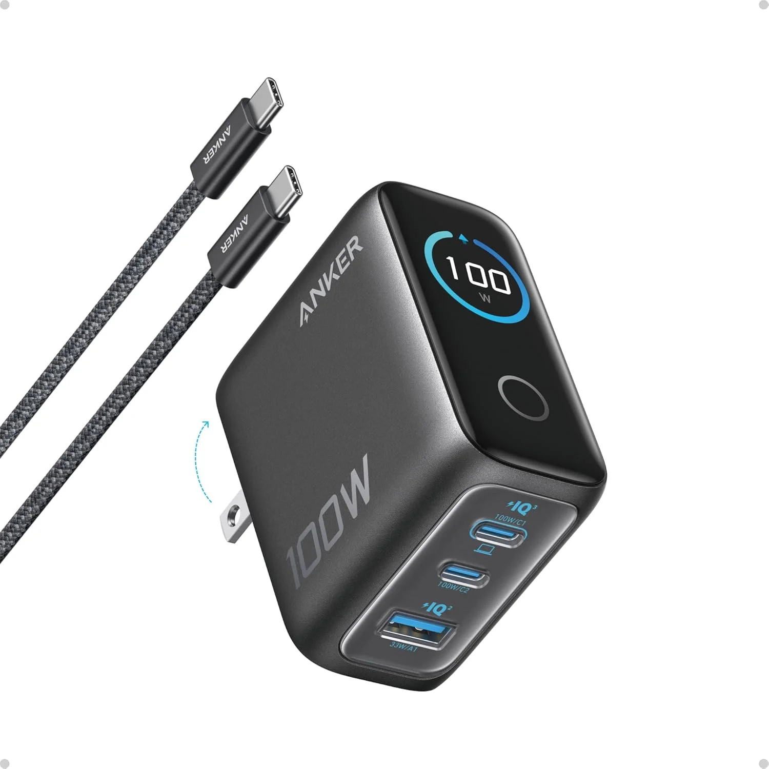 Cargador Anker 100W Max USB-C 3 puertos con pantalla inteligente