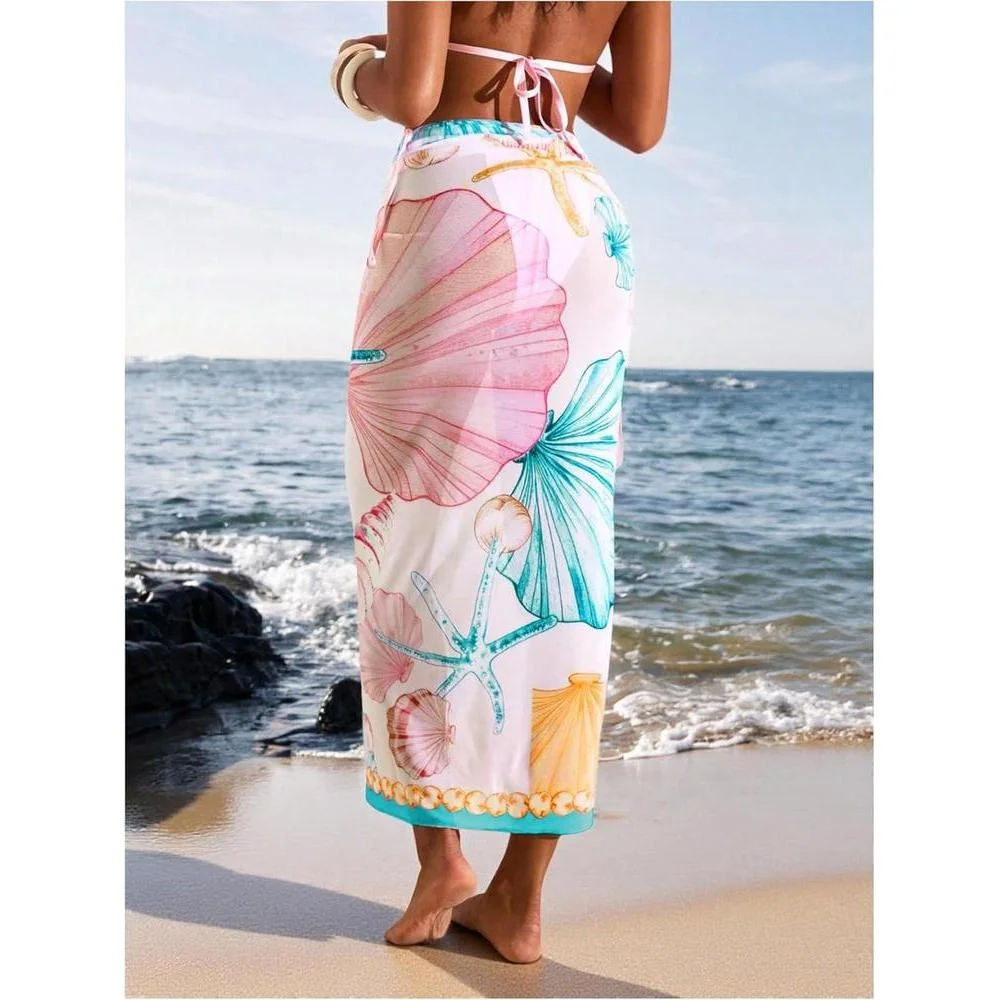 Floerns Cover Up de Vacaciones para Mujer, Pareo de Playa Floral Transparente con Falda Envolvente