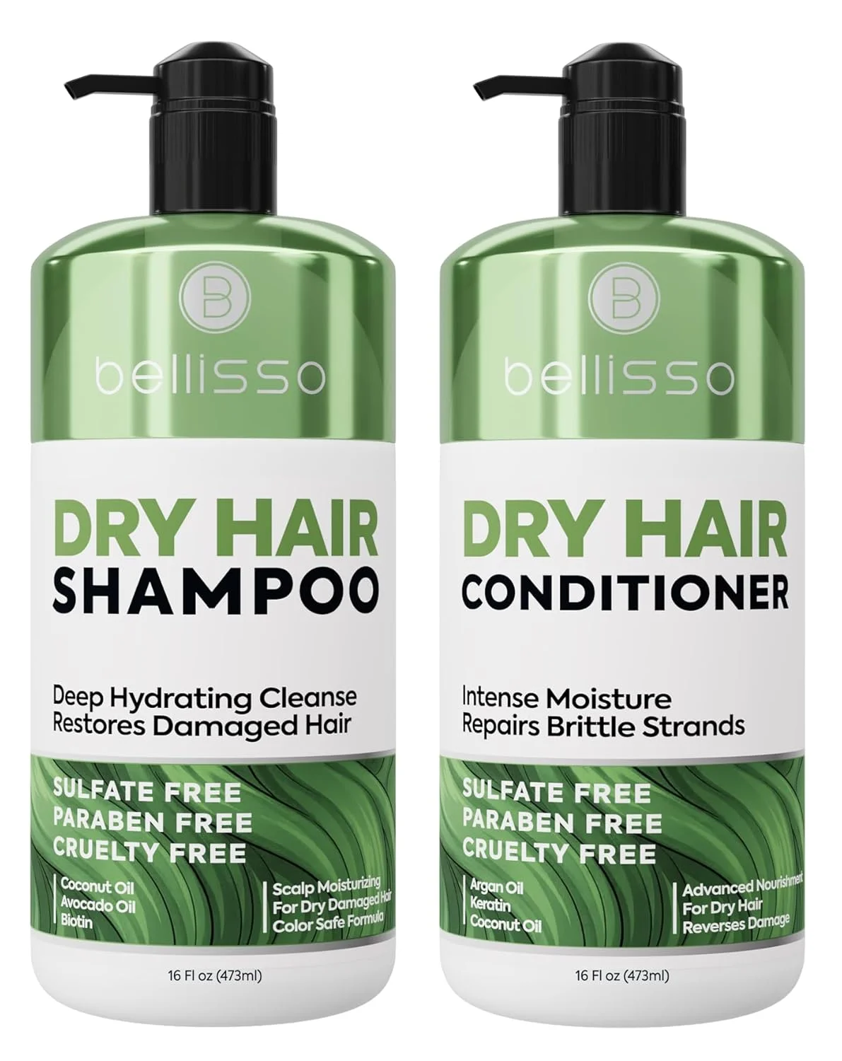 Dry Hair Shampoo and Conditioner Set - Sulfate Free Moisturizing Treatment for Damaged Hair - Zero Paraben Formula, Deep Hydrating Salon Grade for Women and Men - 16 Fl Oz (Set of 2)