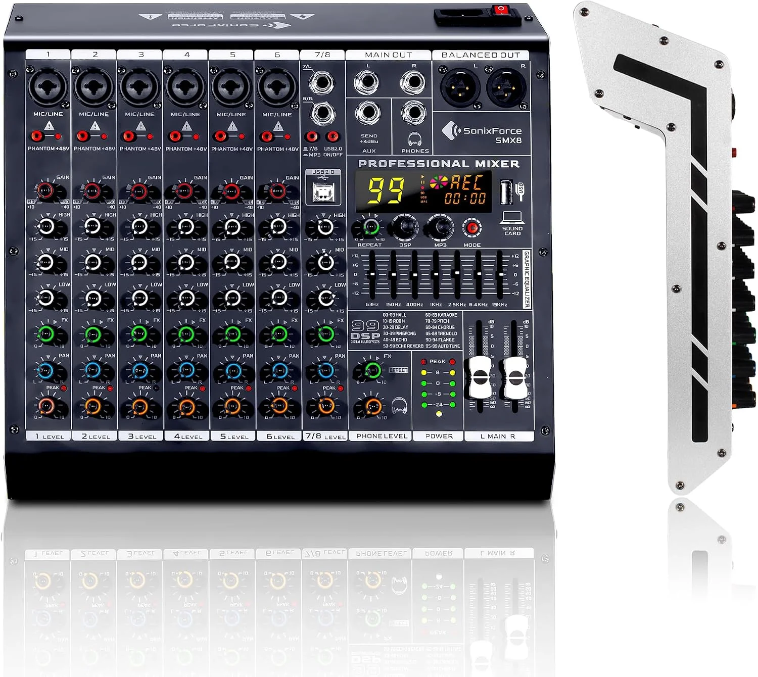Mezclador de audio 8 canales SonixForce con 99 efectos DSP
