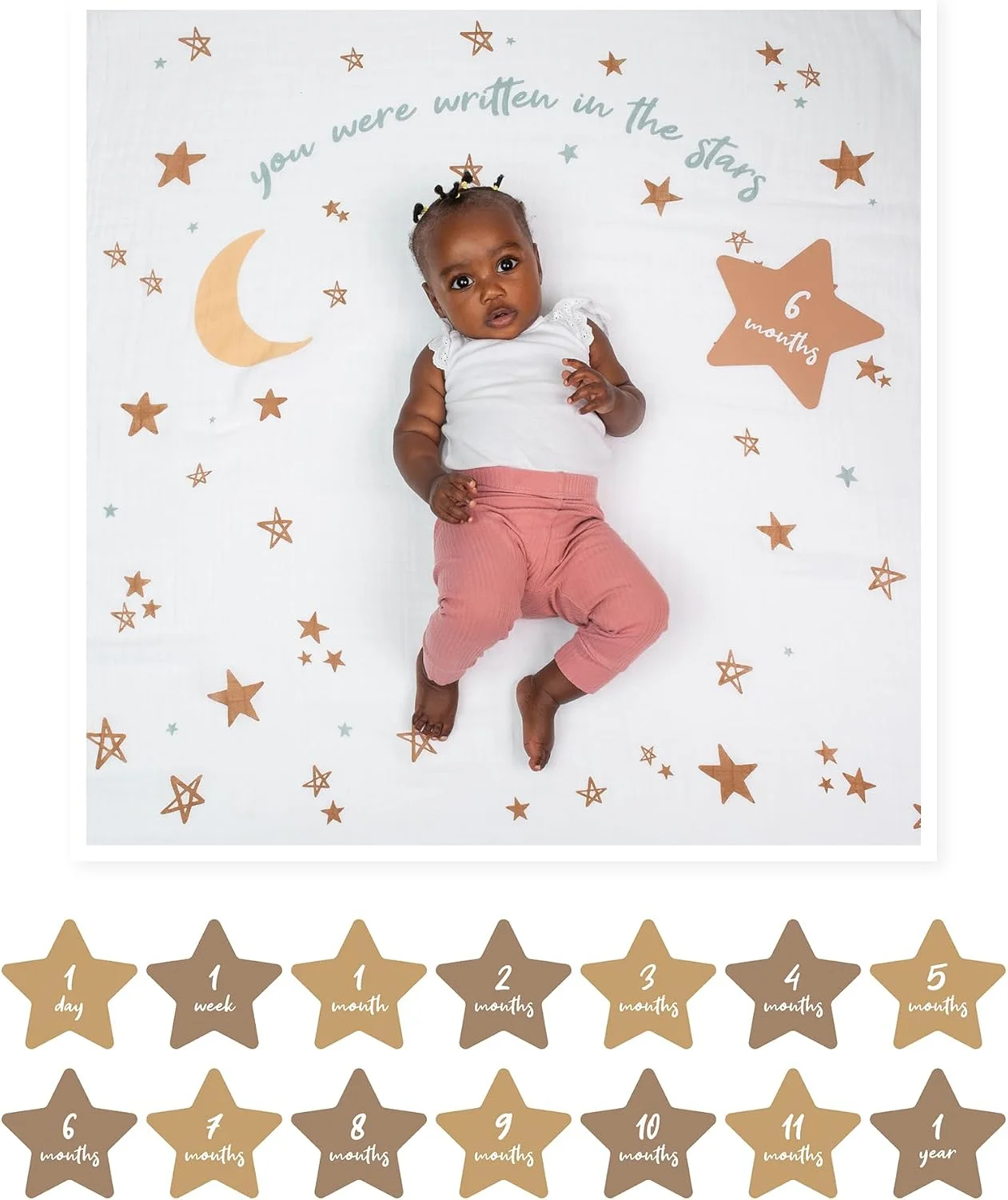 Manta Lulujo Baby's First Year Milestone Blanket 40x40 pulgadas Written in the Stars