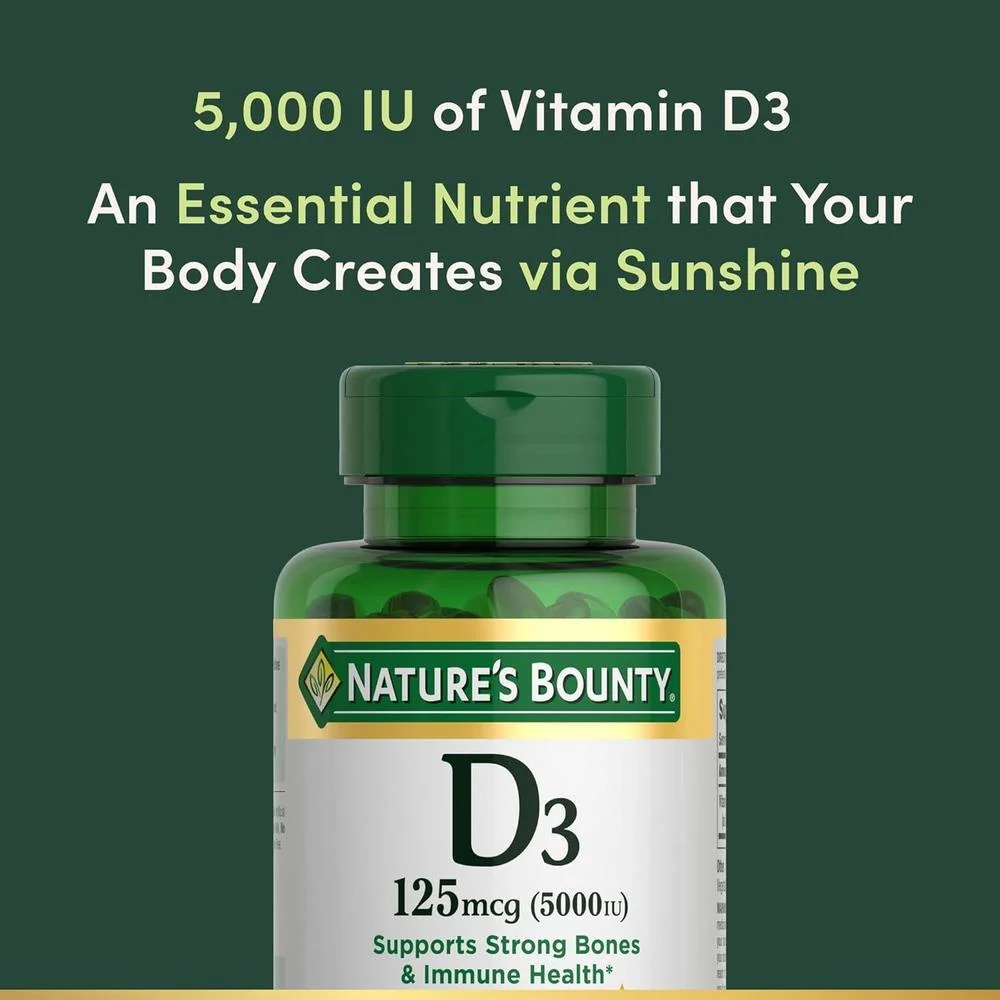 Cápsulas blandas de liberación rápida de Vitamina D3 de Nature's Bounty, apoyo inmunológico, suplemento para huesos fuertes