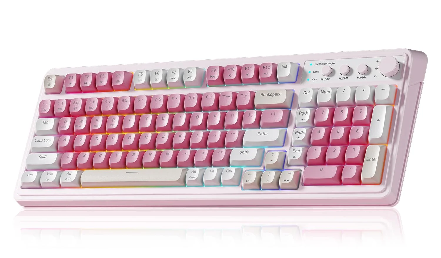 Teclado Gamer Aula S99 Inalámbrico 99 Teclas Rosa Crema con Pad Numérico