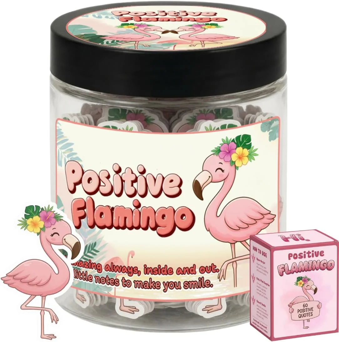 Frasco Flamingo Positive con 60 tarjetas de afirmaciones diarias