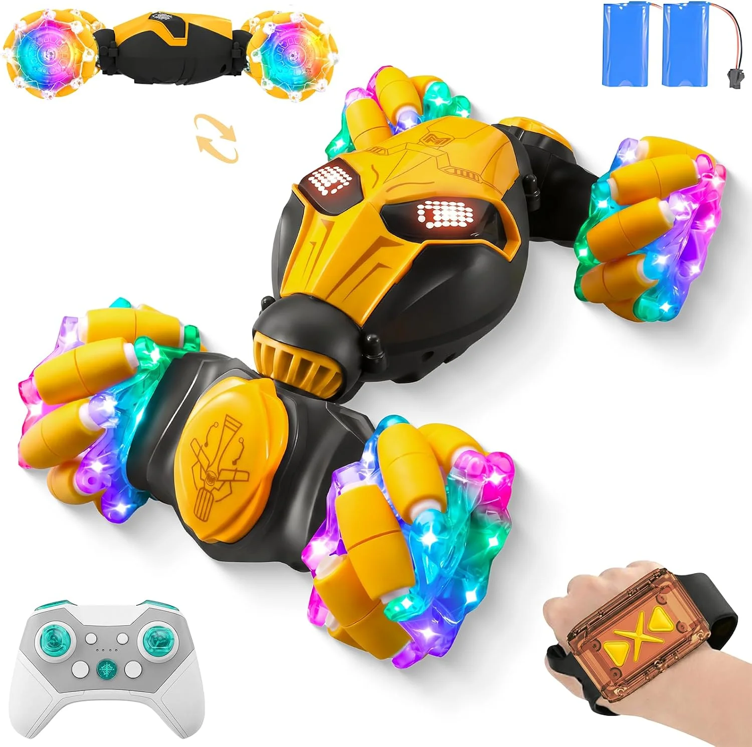 Auto de juguete Uucoco RC Gesture Sensing Stunt Car 4WD amarillo