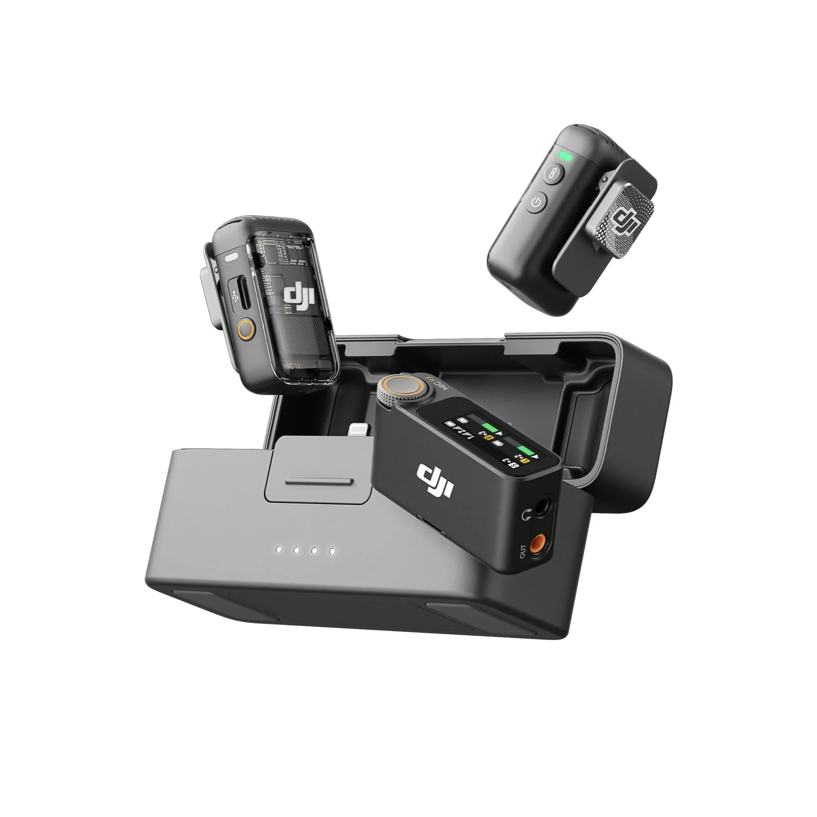 Micrófono DJI Mic 2 inalámbrico con 2 transmisores, 1 receptor y estuche de carga