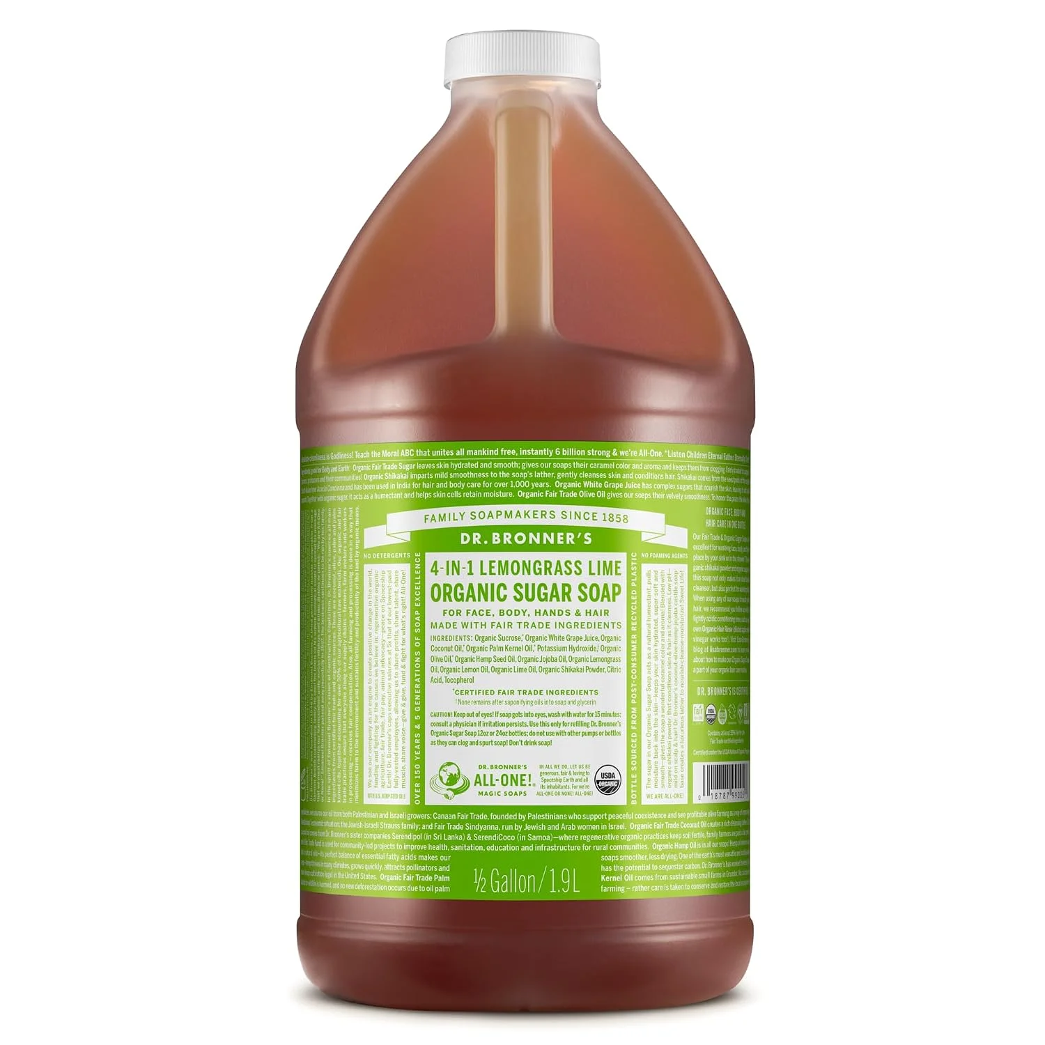Jabón líquido orgánico Dr. Bronner's Sugar Soap Lemongrass 64 oz
