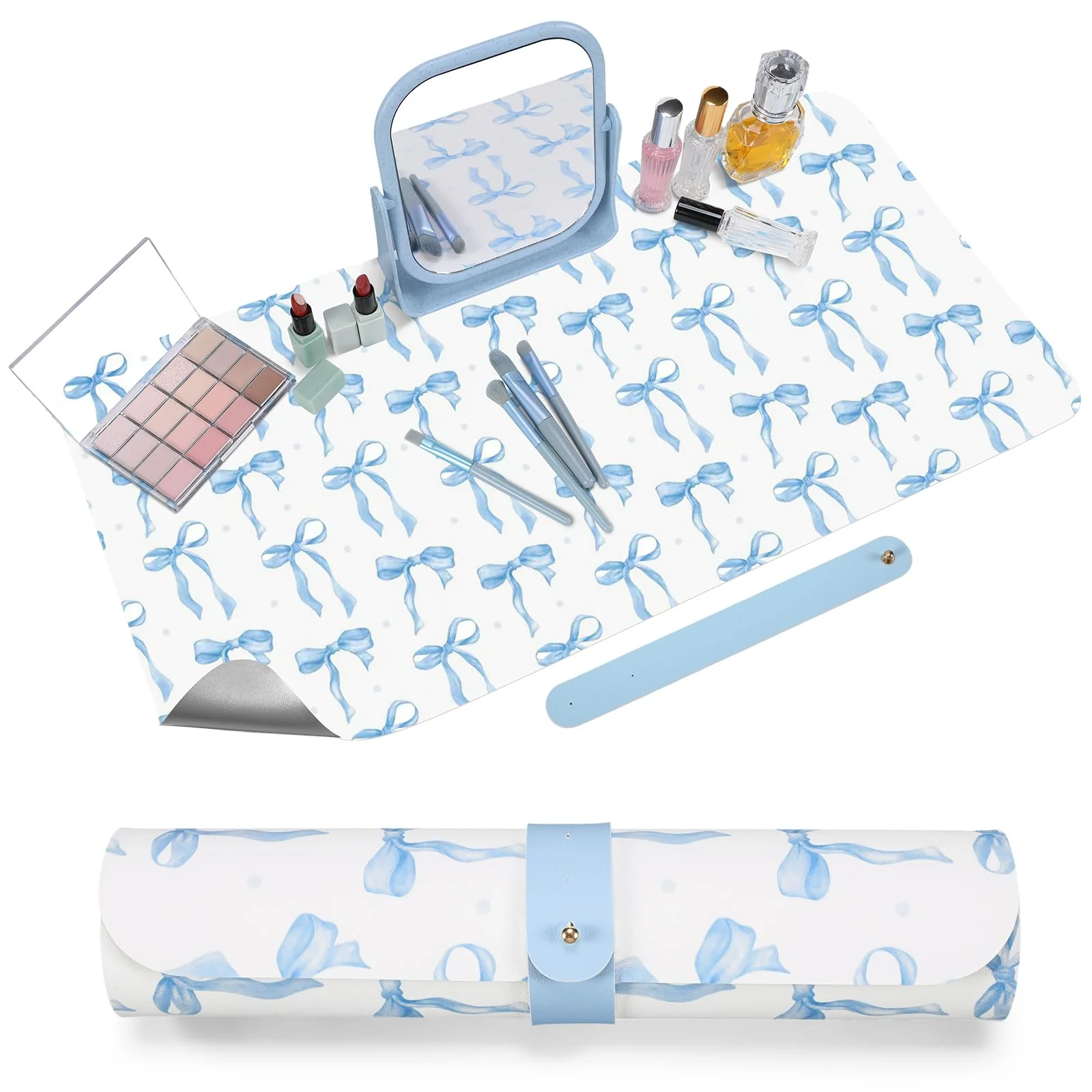 Tapete para tocador Teenyyou Coquette Bow protector de superficie azul