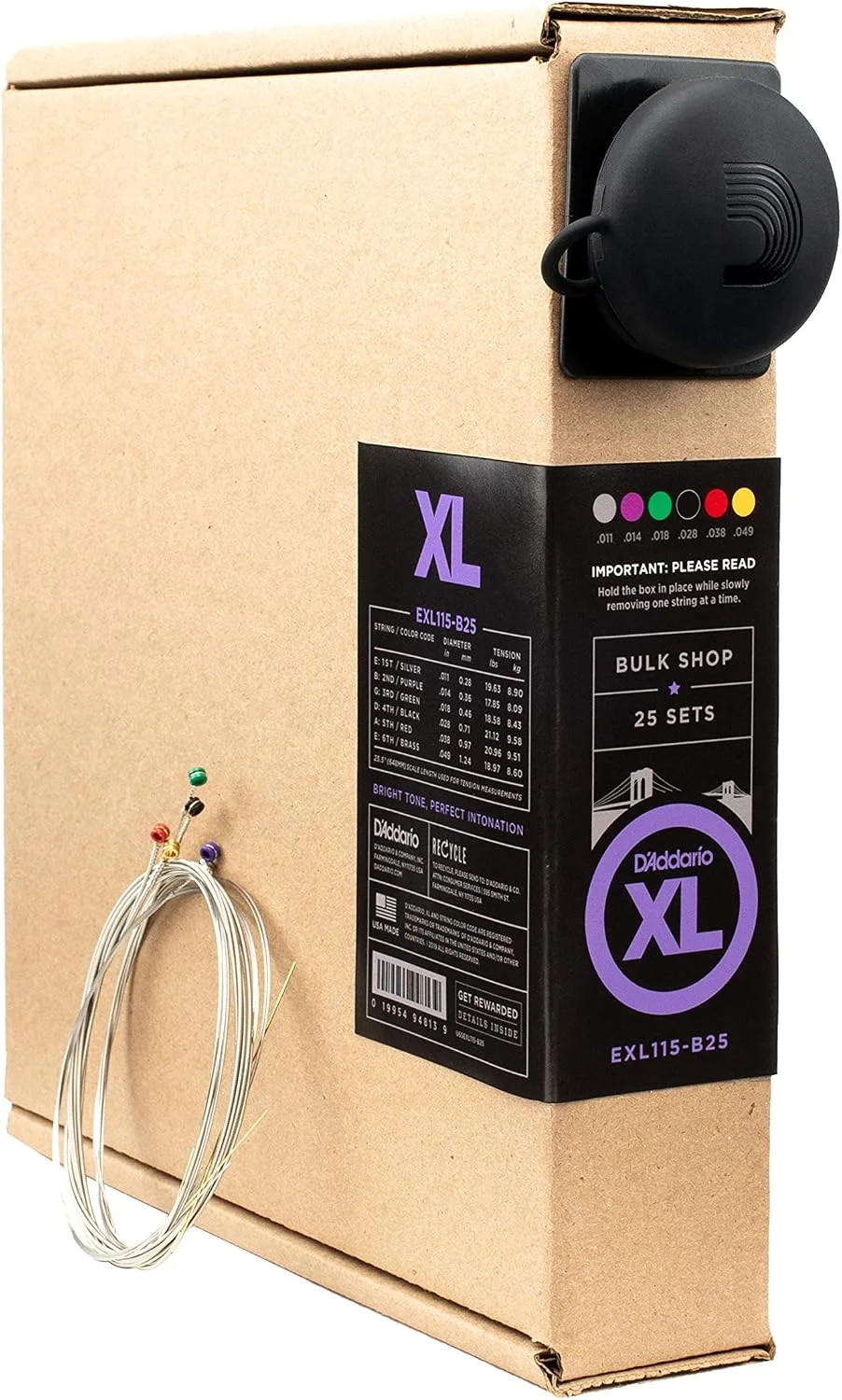 Cuerdas para guitarra eléctrica D'Addario XL Nickel EXL115-B25 11-49, paquete de 25 juegos