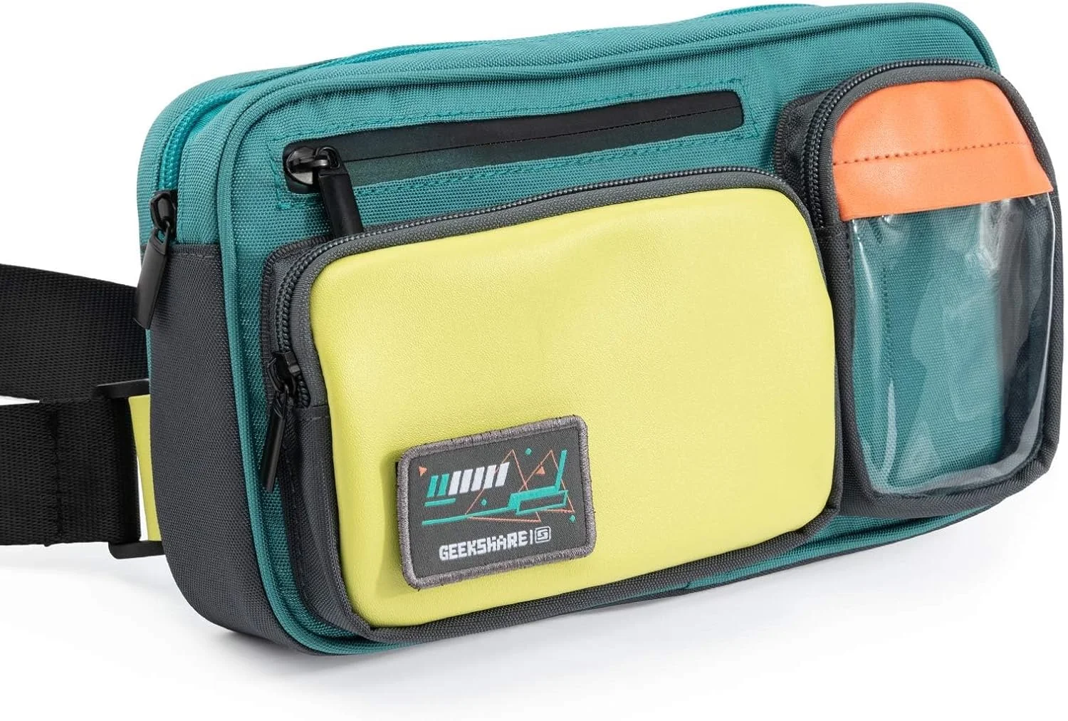 Geekshare Large Capacity Multifunctional Switch/Switch OLED Travel Carrying Case-Color Contrast Laser Messenger Bag Compatible with Nintendo Switch-Portable Storage Bag for Switch & Game Accessories