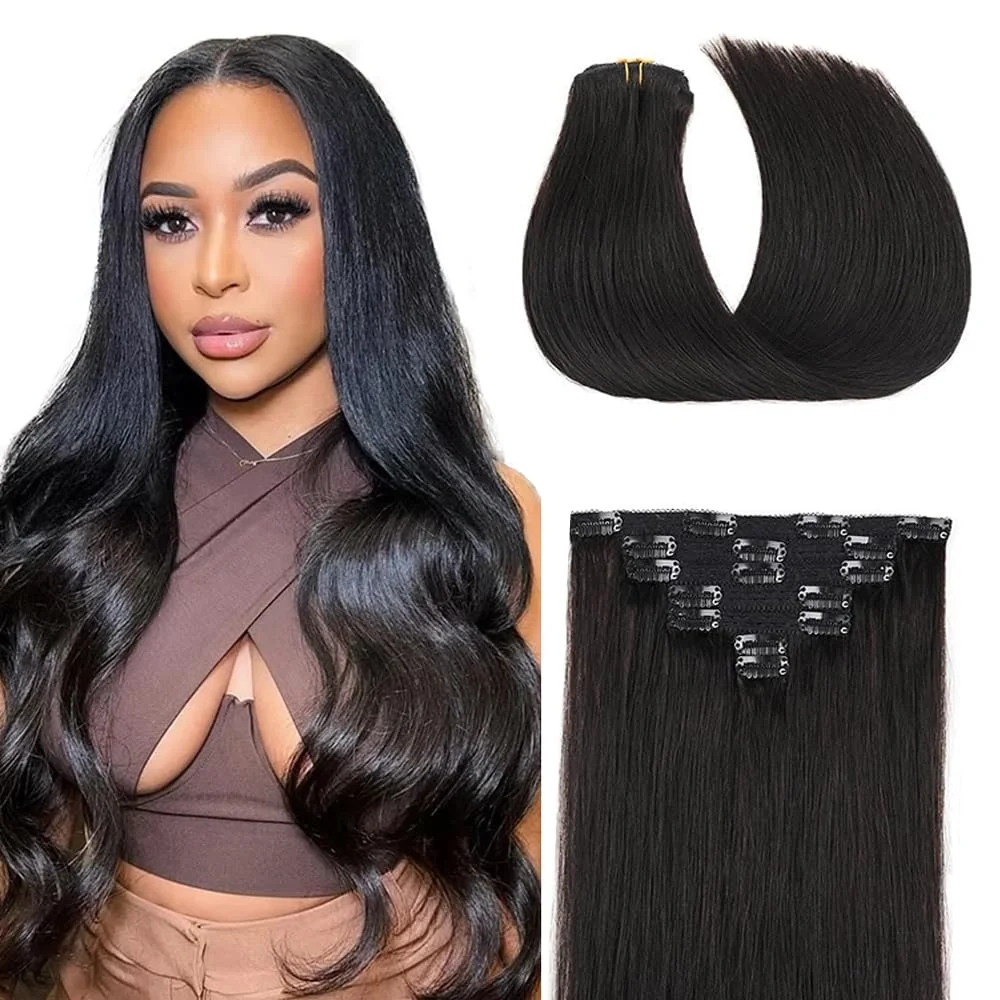 Extensiones de cabello clip in Lakaisa 18 pulgadas negro natural 120g 7 piezas