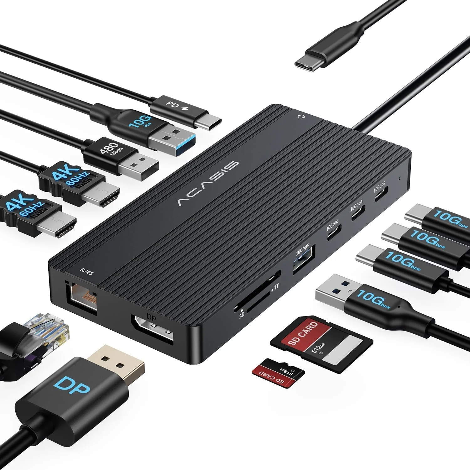 Docking Station USB C 14 en 1 Acasis Dual Monitor 4K60Hz