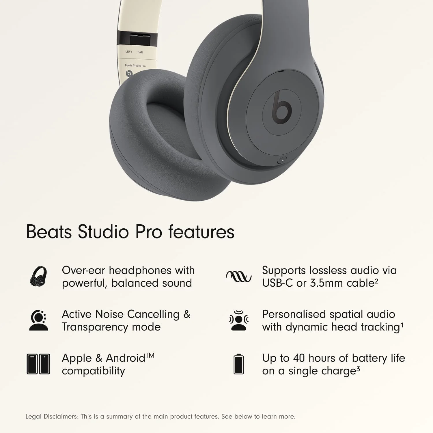 Beats Studio Pro - Gris arena — Audífonos over-ear premium con ANC, hasta 40h