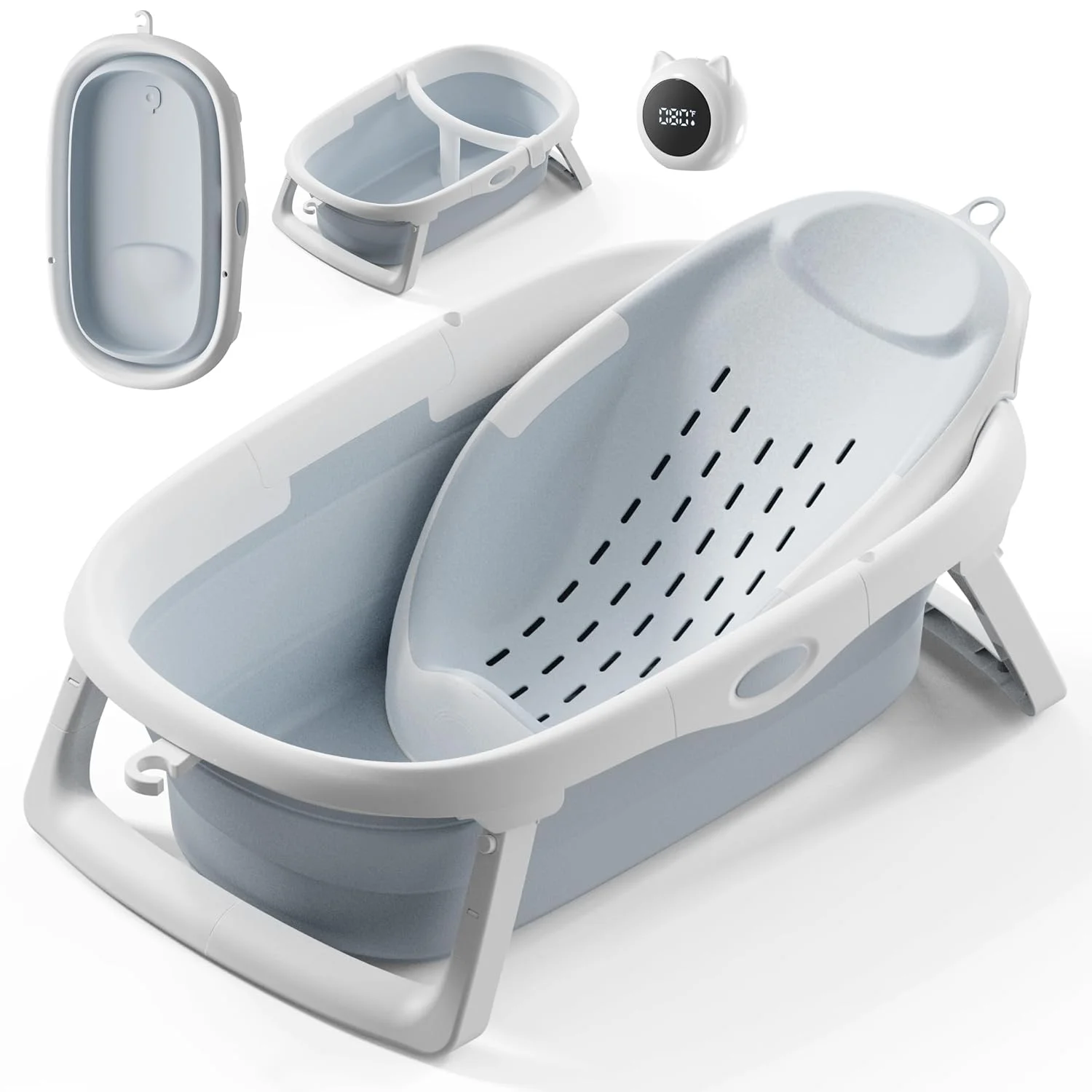 CheerTry Bañera Plegable 4 en 1 para Bebé 0 a 24 Meses Azul