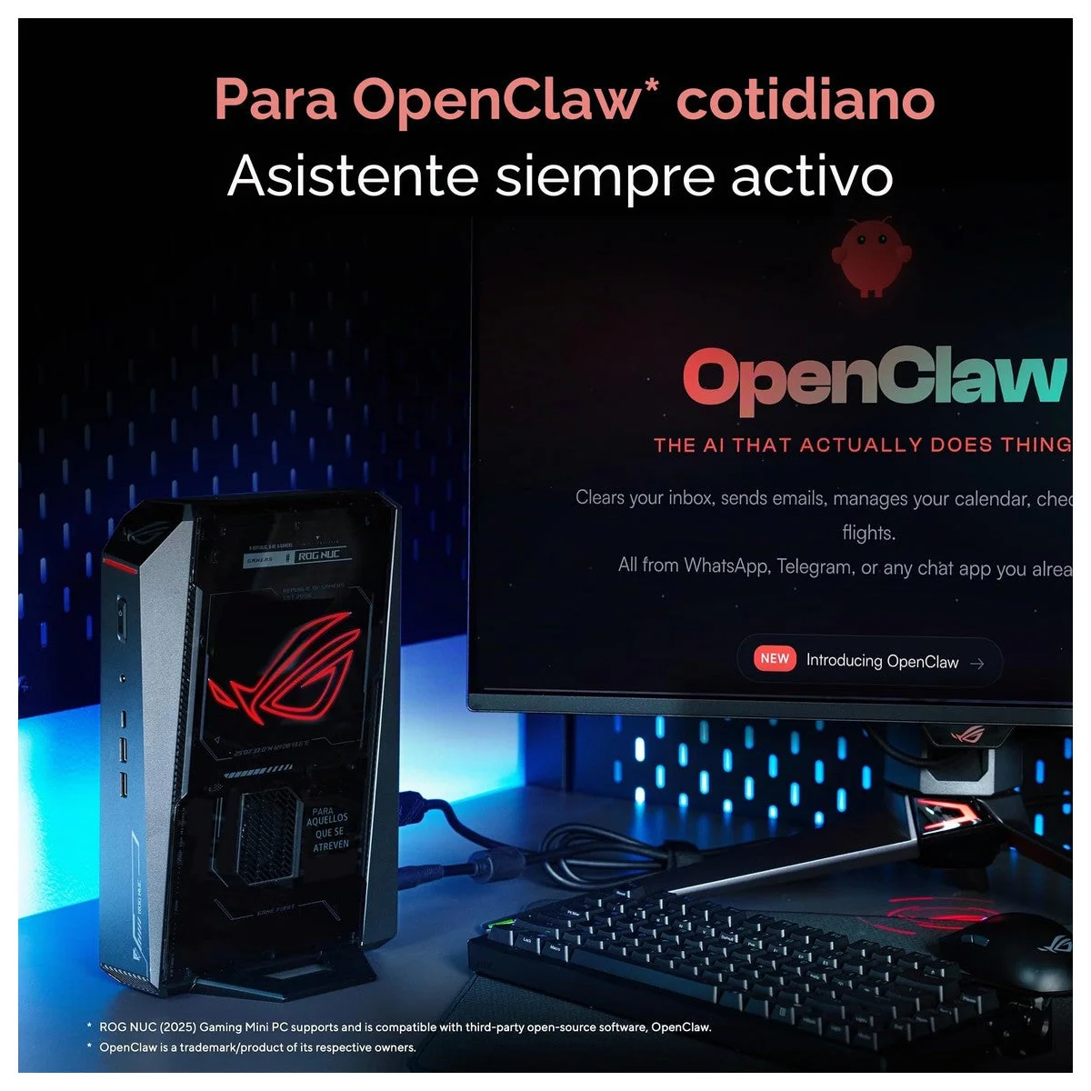 Mini PC para juegos ROG NUC (2025) con CPU Intel Core Ultra 7, NVIDIA GeForce RTX 5060, 32GB RAM, 1TB SSD, Thunderbolt 4 y RGB