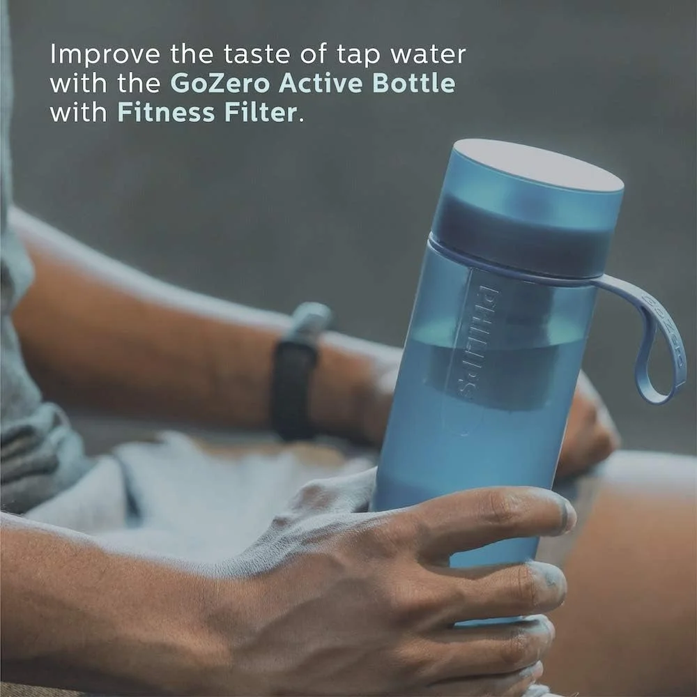 PHILIPS Water GoZero Active - Botella de agua sin BPA con filtro de agua para fitness