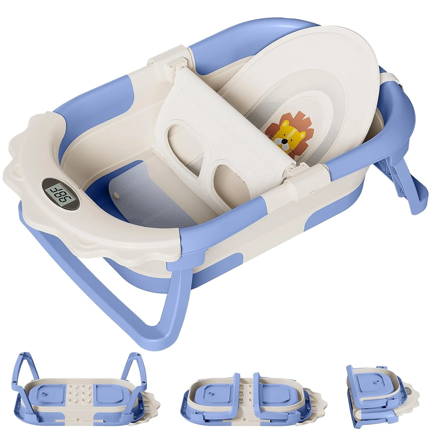 TPN Grow-with-Me 4 en 1 Bañera Plegable con Cojín y Termómetro Azul
