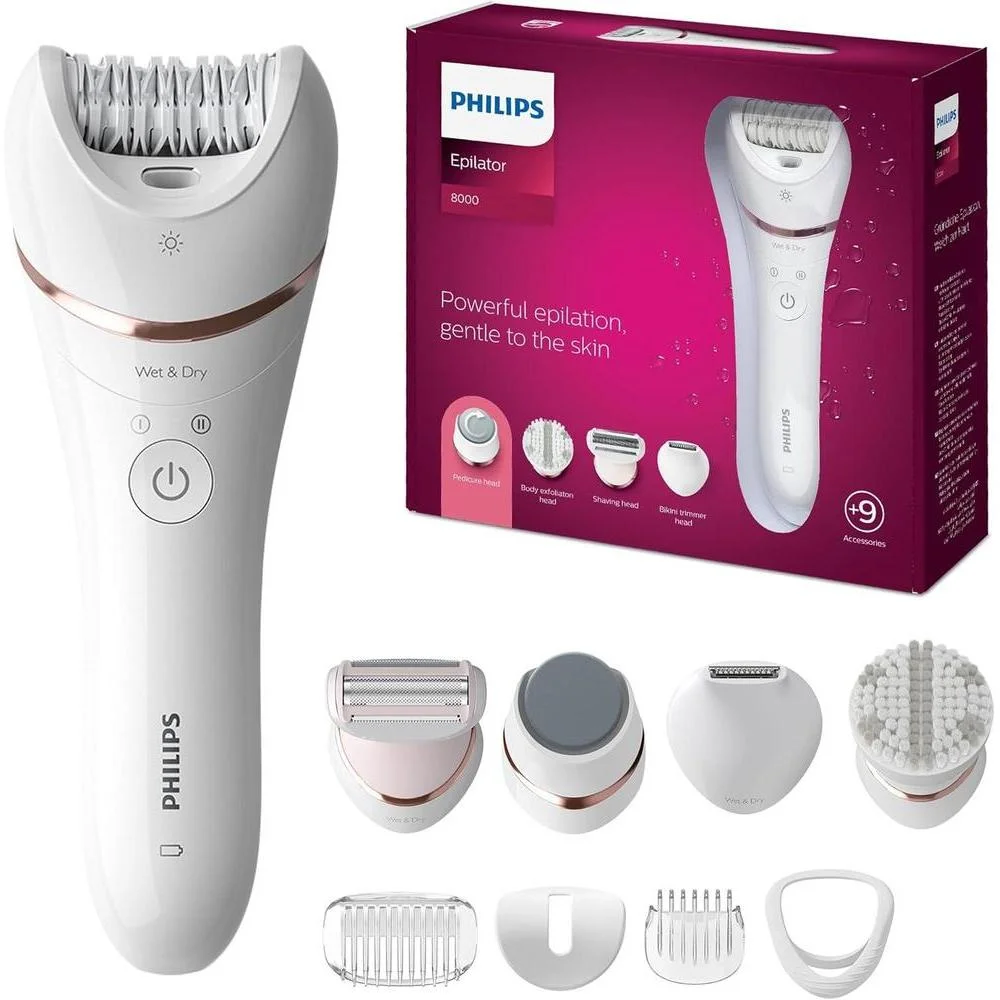 Philips Epilator Series 8000 5 in 1 Shaver for Women, Trimmer, Pedicure and Body Exfoliator with 9 Accessories, BRE740/14