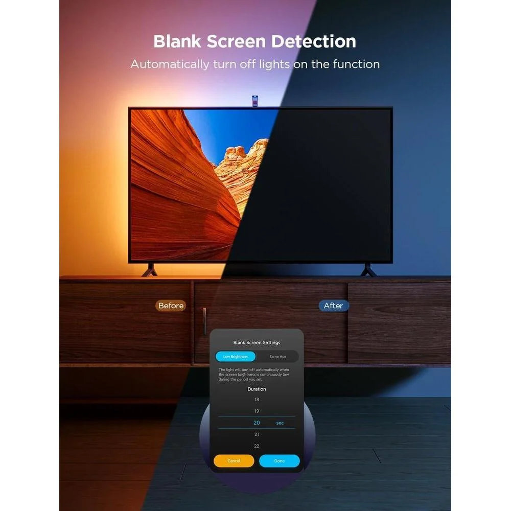Retroiluminación para TV Govee 3 Lite con corrección de ojo de pez y sincronización de colores en tiras LED RGBICW Wi-Fi