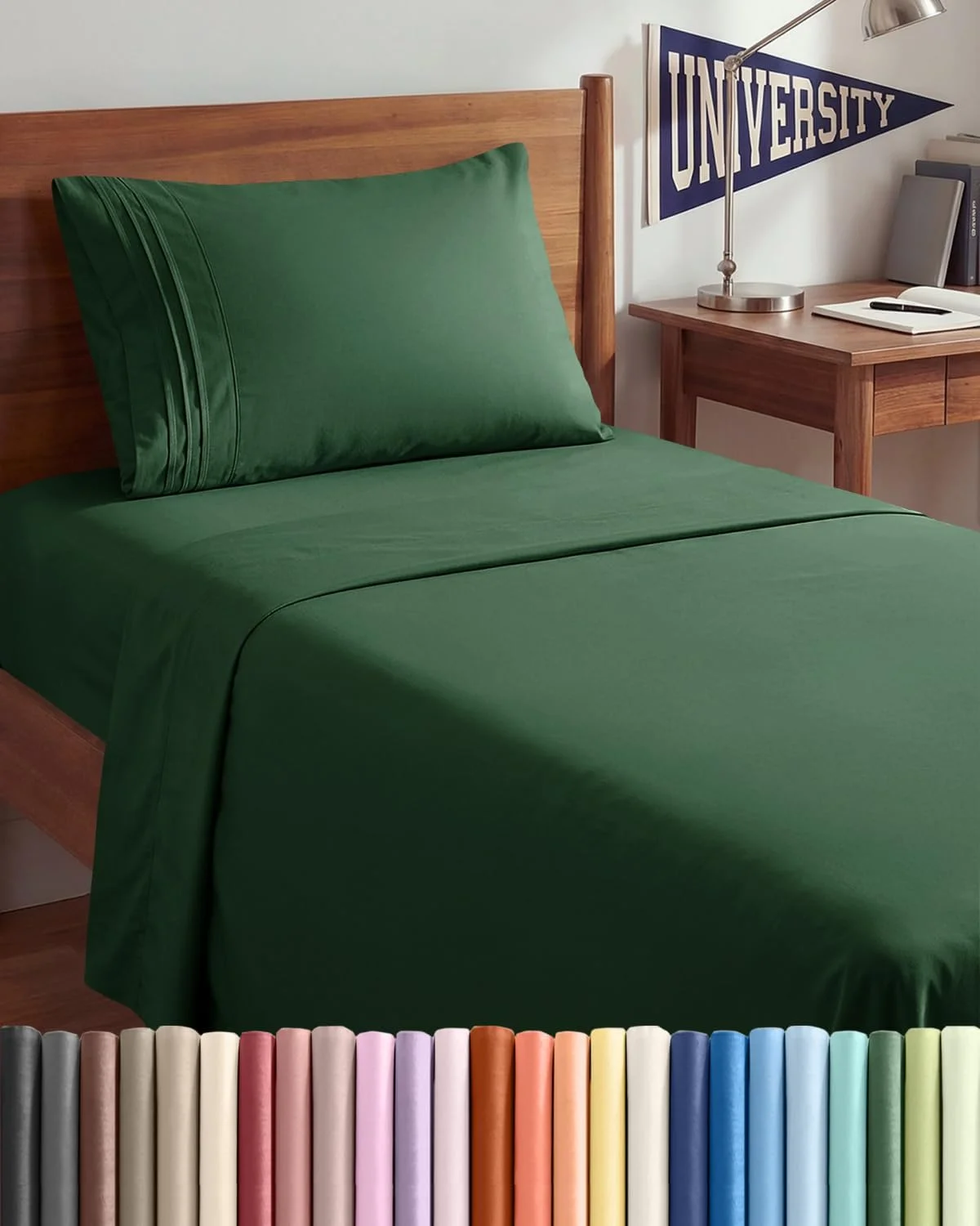 Juego de sábanas Twin XL 3 piezas Cgk unlimited microfibra verde esmeralda