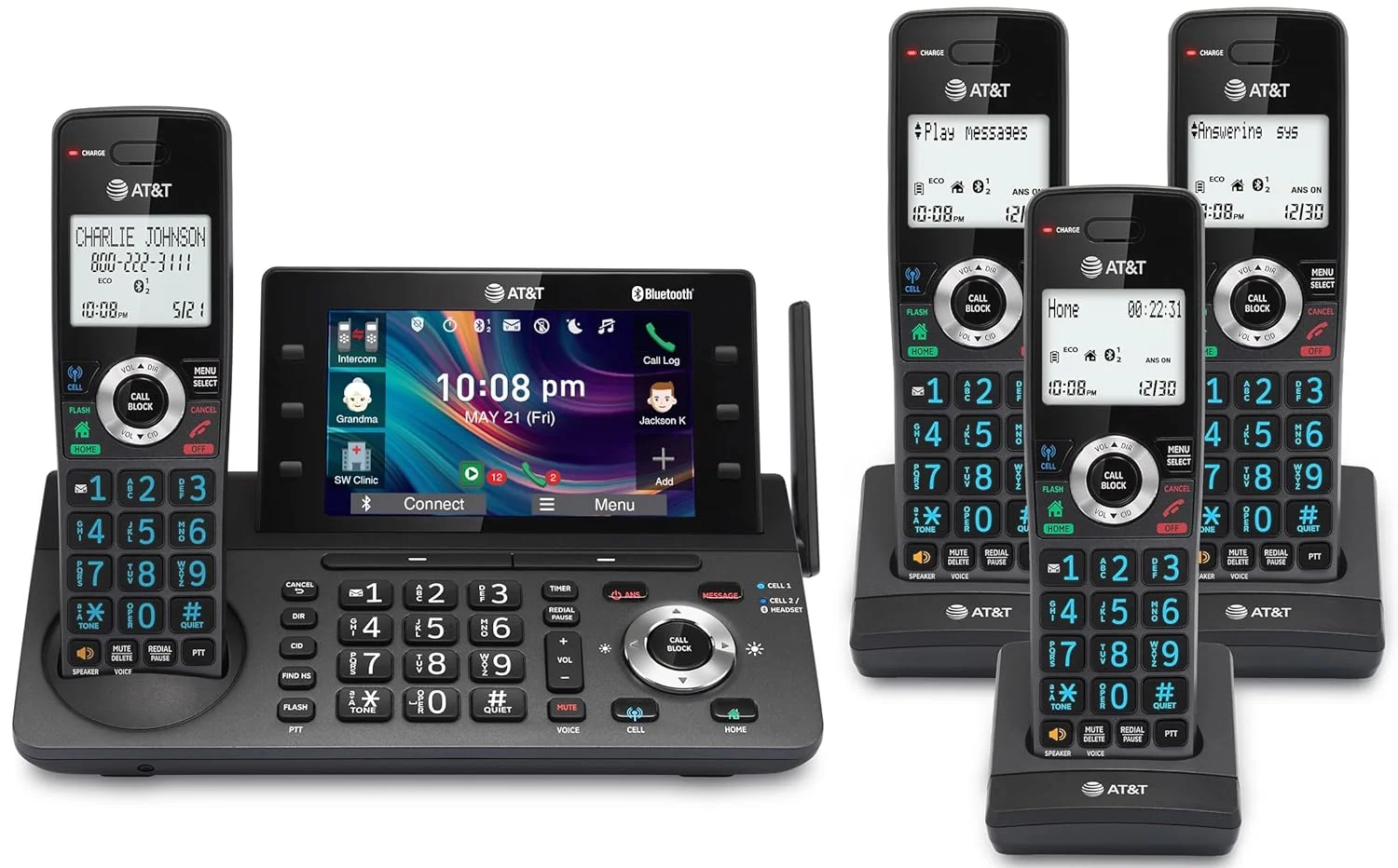 Teléfono fijo inalámbrico AT&T DLP73490 4 auriculares DECT 6.0 con pantalla color 5 pulgadas