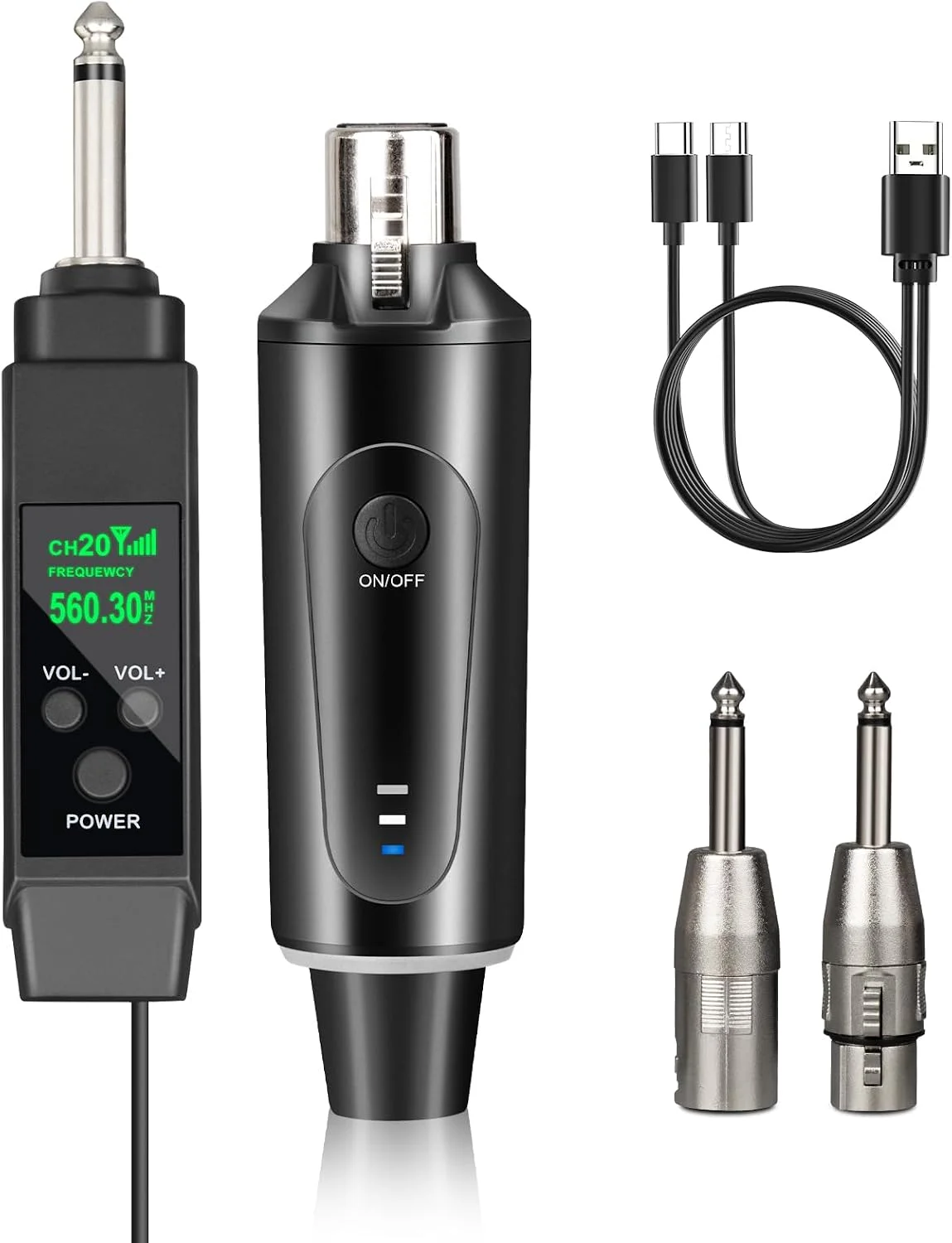 Depusheng 2.4GHz Wireless Microphone System Transmitter & Receiver with Volume Adjustment, Low Latency, Rechargeable, 150ft Range, Easy Pairing for PA System, Audio Mixer (one Transmitter)