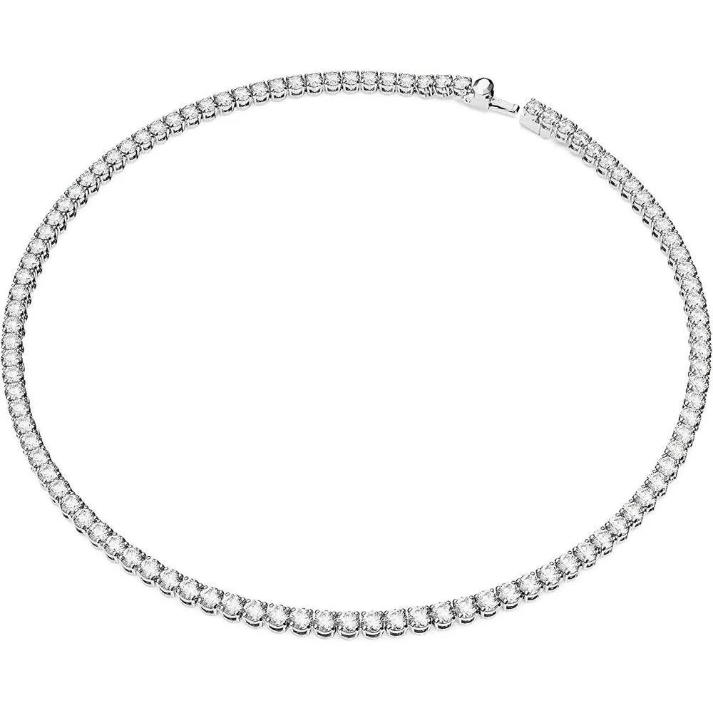 Swarovski Matrix Tennis Necklace con cristales azules brillantes y acabado en rodio