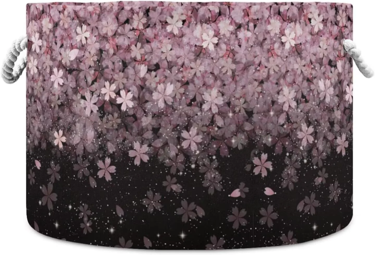 Cesta organizadora redonda plegable con asas Leanshsa estampado flores de cerezo rosa