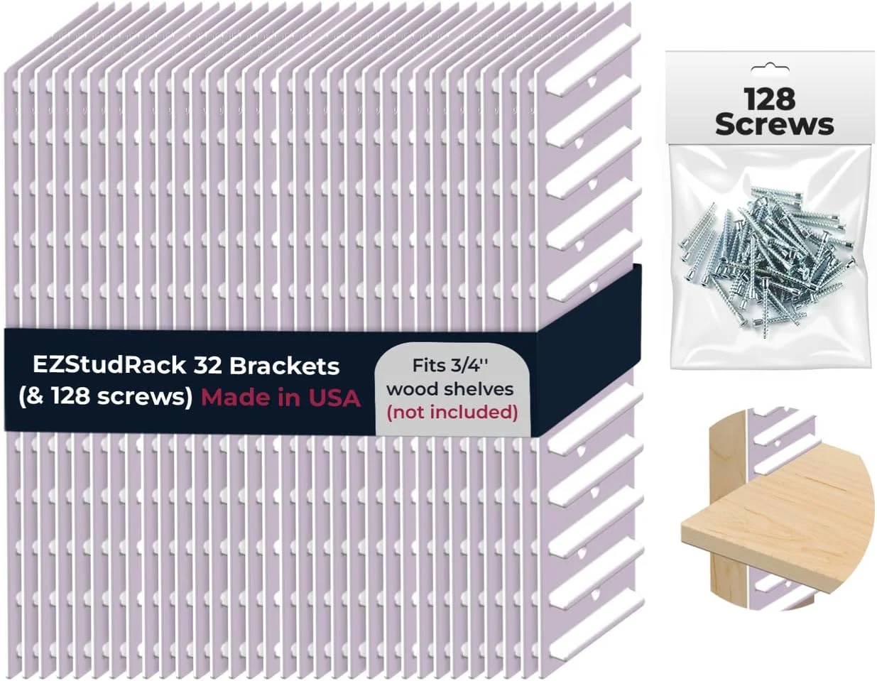 EZStudRack Shelf Bracket - Shelf Brackets for Wall - Wall Mount Shelf - Floating Shelf Hardware - Shelving Brackets for