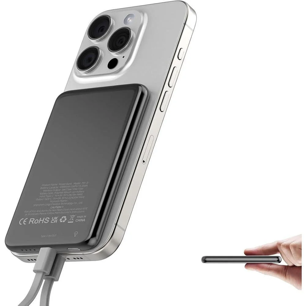 Dbasne Batería portátil: cargador inalámbrico magnético de carga rápida con USB C para iPhone Pro/Pro Max/Mini Series