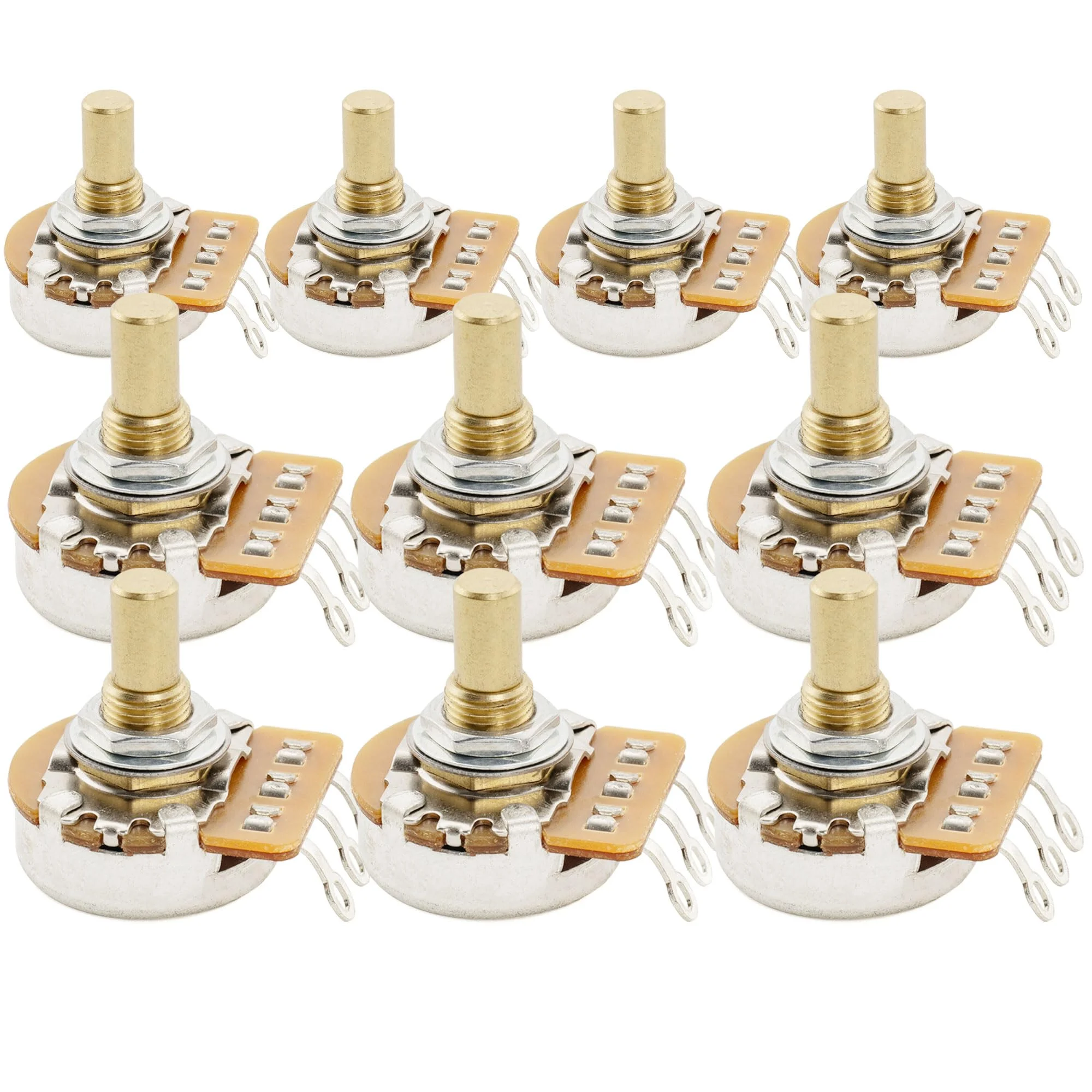Musiclily Pro HD B500K Pots Brass Metric Solid Short Shaft 6.5mm Linear Taper Potentiometers for Electric Guitar Bass (Set of 10)
