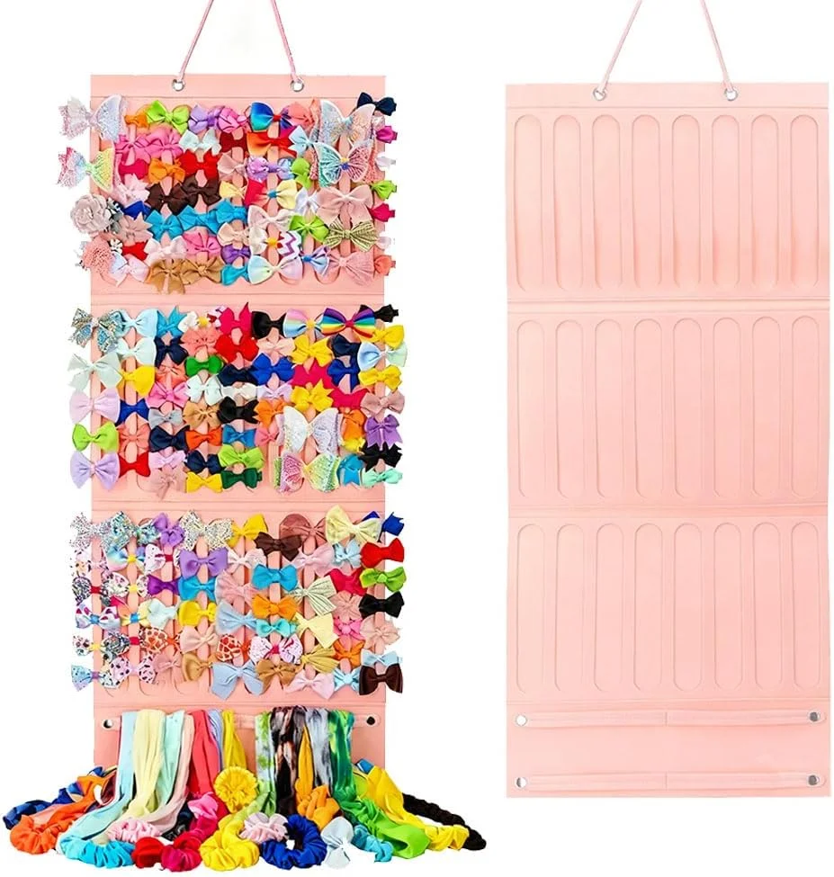 Large Capacity Hair Bows Organizer for Girls, Ribbon Headband Holder, Pink
