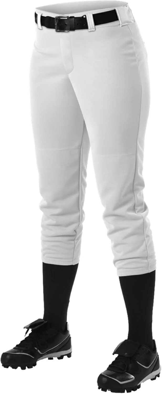 Athletic Fastpitch Softball Pants for Women. Low Rise Double Knit White Softball Pants with Belt Loop (Style 605PBW) XX-Large