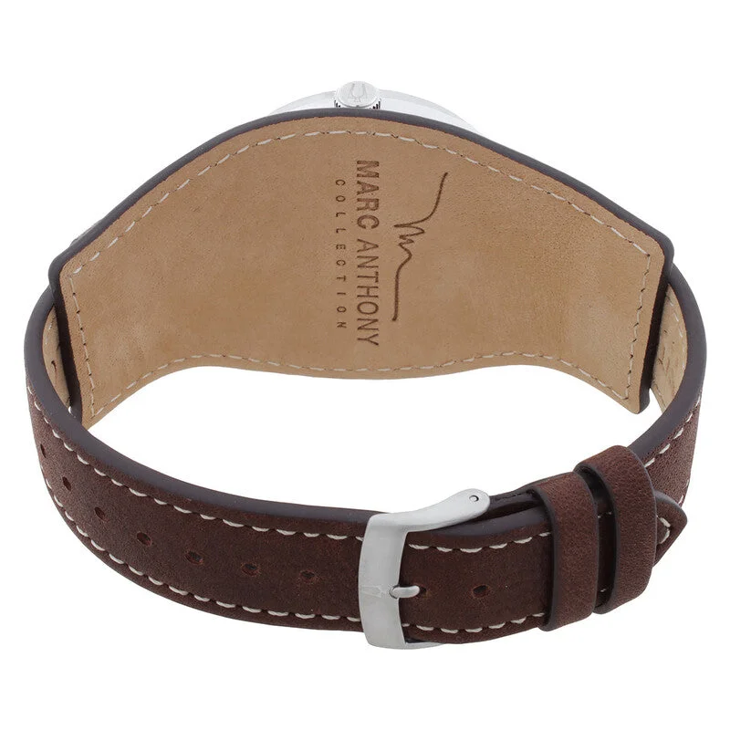 Bulova Men's Watch Marc Anthony Quartz Blue Dial Brown Leather Strap 96A313