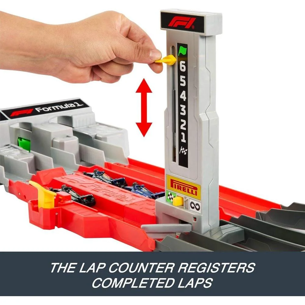 Circuito Hot Wheels Fórmula 1 Grand Prix con 3 Coches a Escala 1:64 y Booster Motorizado