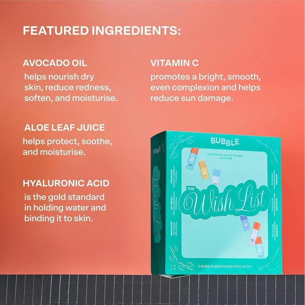 Set de Regalo Esenciales de Cuidado de la Piel - Gel Limpiador, Sérum de Vitamina C, Crema para Ojos, Crema Acuosa e Hidratante - Tamaño Viaje