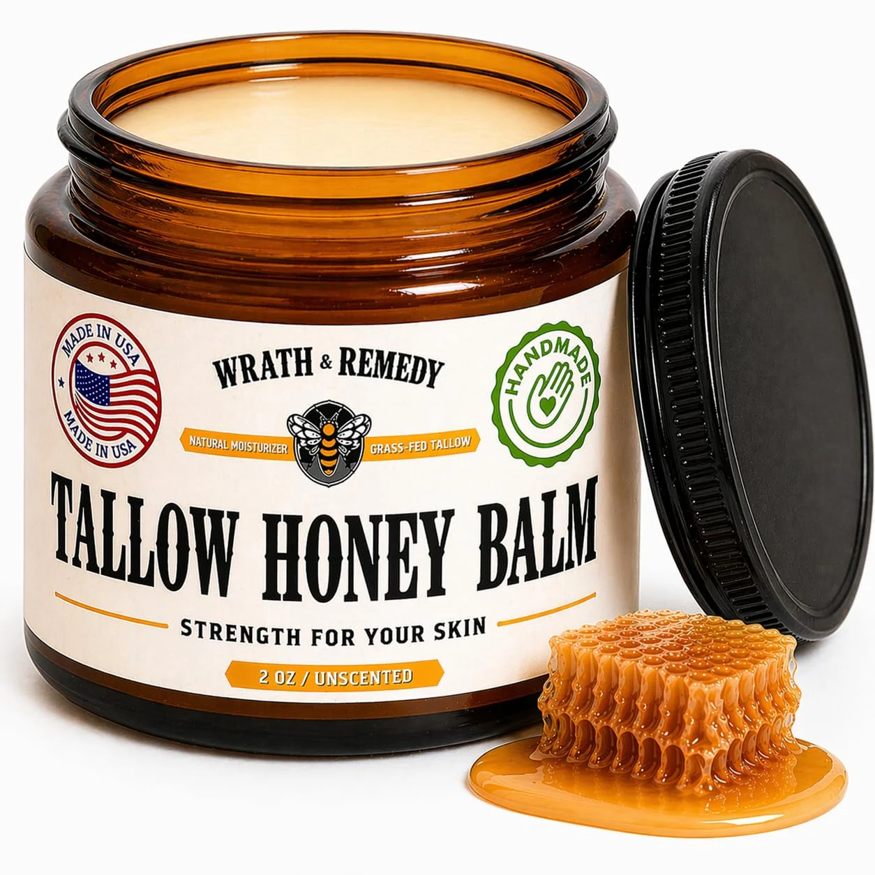 Organic Beef Tallow & Honey Balm for Skin - Concentrated, Unscented (2 OZ)